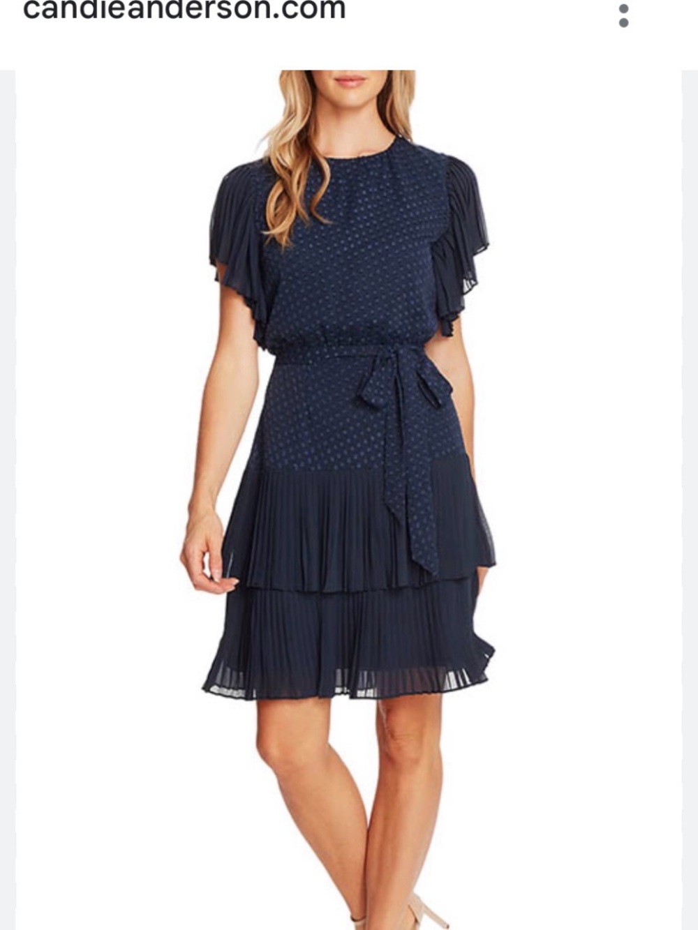 CeCe Navy Pleated Tiered Mini Dress with Tie Waist